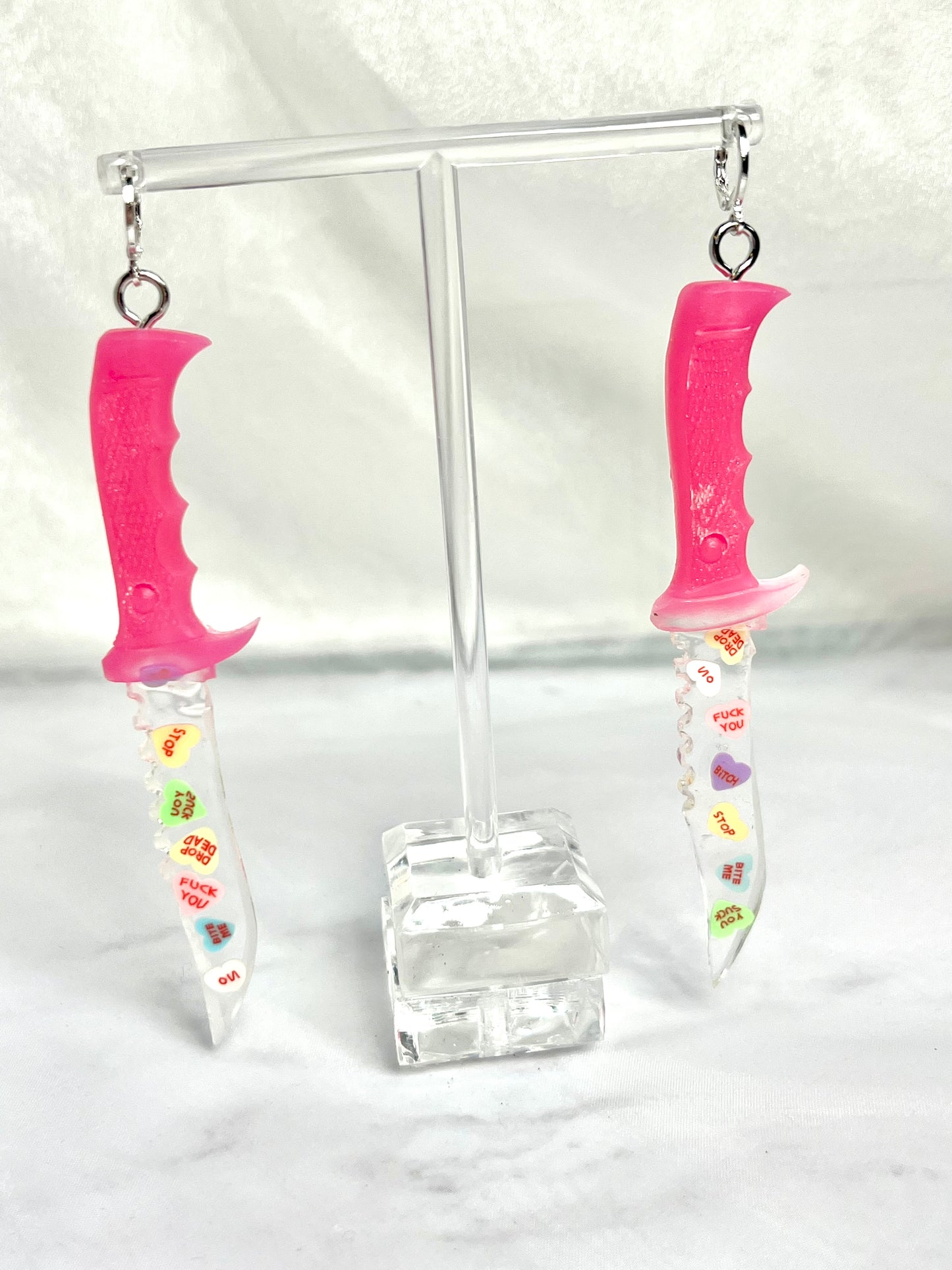 Anti Valentines Candy Dagger Dangle Earrings