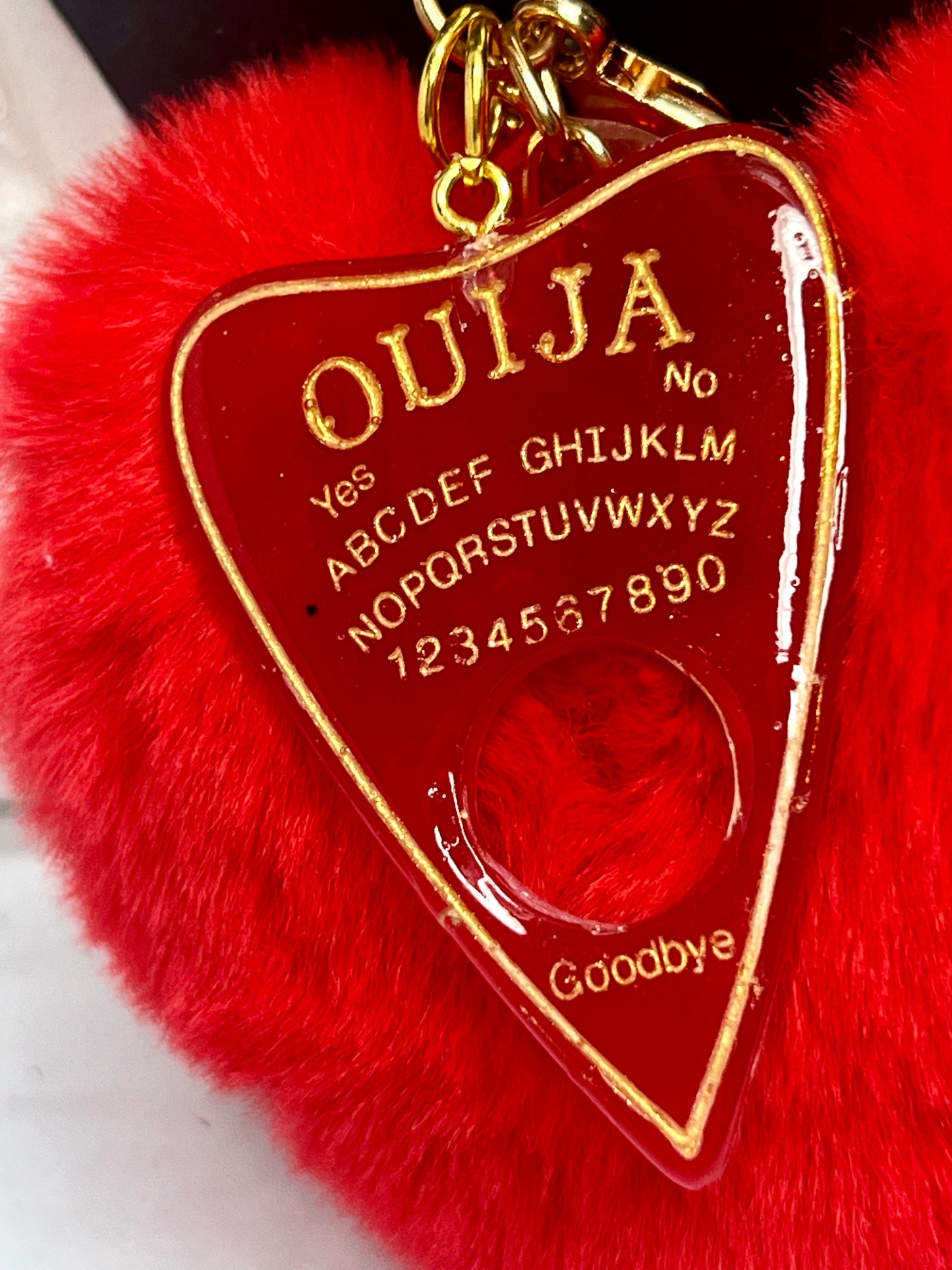 Ouija Planchette with Heart Puff Keychain