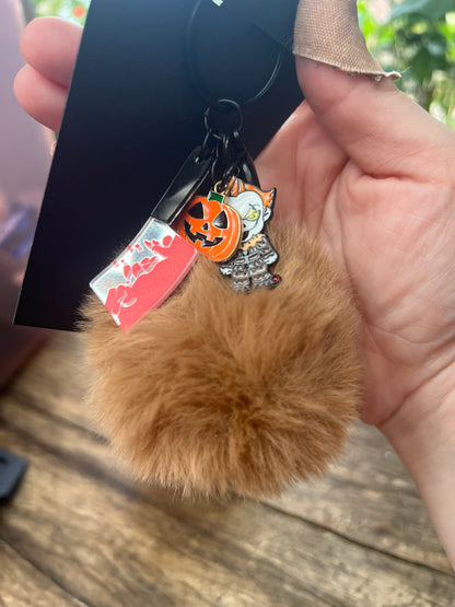 Horror Movie Keychain with Pompom and Spooky Charms