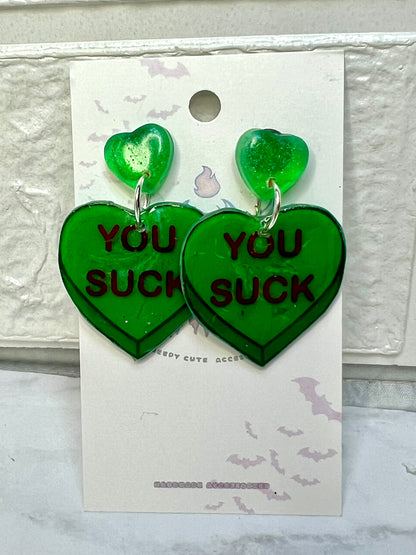Anti Valentines Day Large Candy Heart Stud Earrings